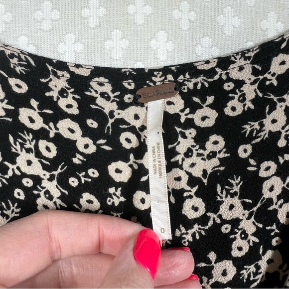 Free People Black White Floral Tie Waist Button Jumpsuit - Picture 5 of 7